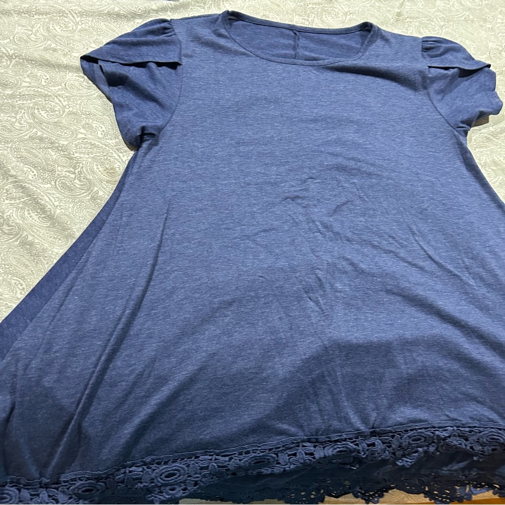 Blue Lace Hem Women's Top